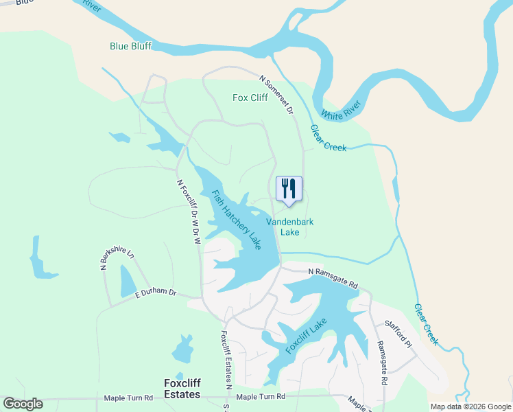 map of restaurants, bars, coffee shops, grocery stores, and more near 2159 East Kent Court in Martinsville