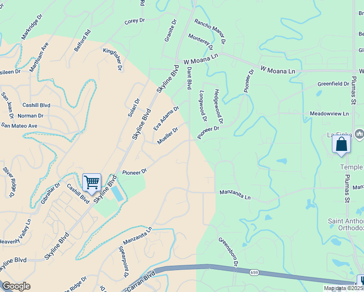 map of restaurants, bars, coffee shops, grocery stores, and more near 2360 Pioneer Drive in Reno