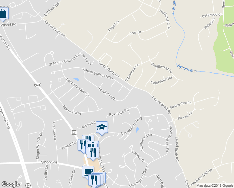 map of restaurants, bars, coffee shops, grocery stores, and more near 200 Yellow Brick Court in Abingdon