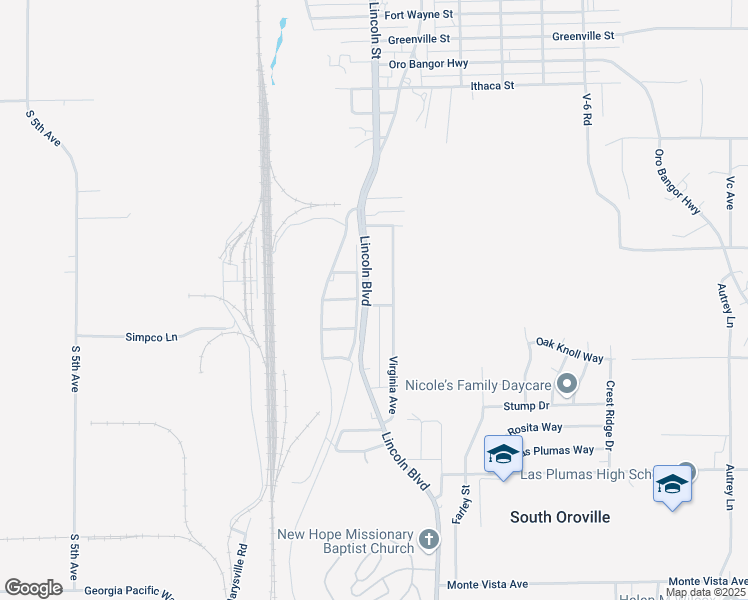 map of restaurants, bars, coffee shops, grocery stores, and more near 4675 Lincoln Boulevard in Oroville