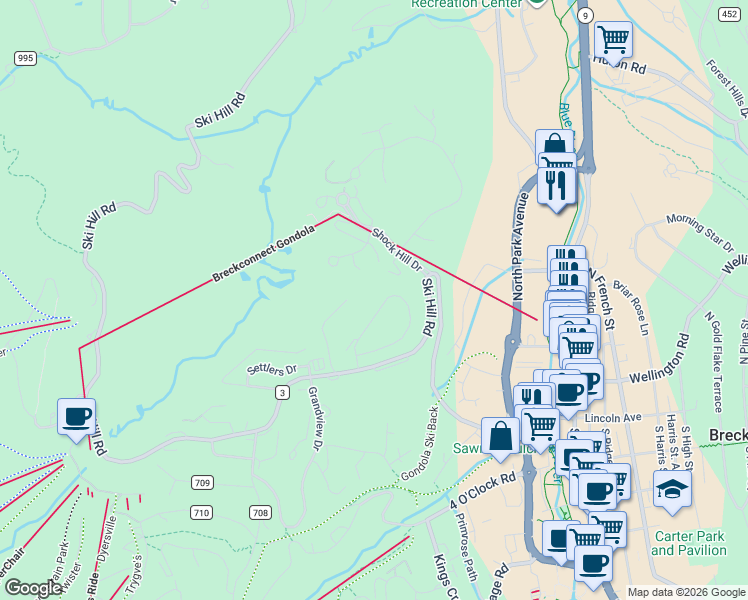 map of restaurants, bars, coffee shops, grocery stores, and more near 125 Windwood Circle in Dillon