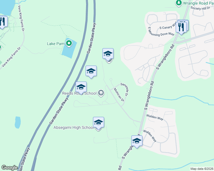 map of restaurants, bars, coffee shops, grocery stores, and more near 101 South Reeds Road in Galloway