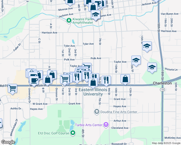map of restaurants, bars, coffee shops, grocery stores, and more near 1142 6th Street in Charleston