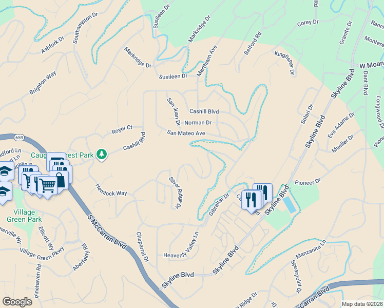 map of restaurants, bars, coffee shops, grocery stores, and more near 2210 Saddle Ridge Court in Reno