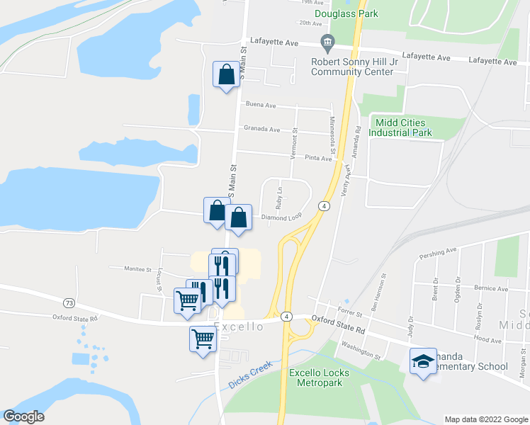 map of restaurants, bars, coffee shops, grocery stores, and more near 536 Diamond Loop in Middletown
