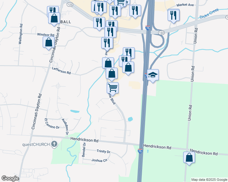 map of restaurants, bars, coffee shops, grocery stores, and more near 2850 Towne Boulevard in Middletown