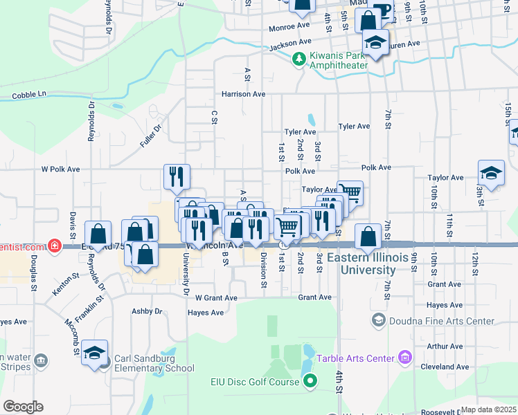 map of restaurants, bars, coffee shops, grocery stores, and more near 1202 Division Street in Charleston