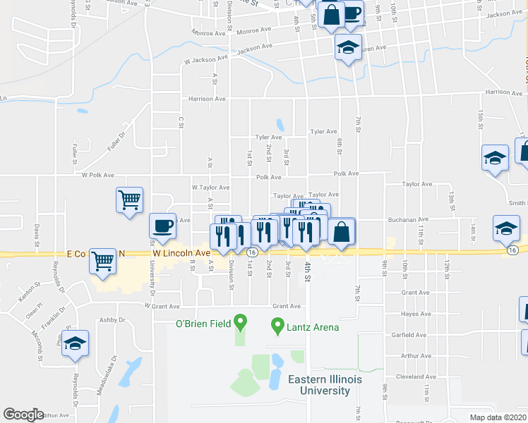 map of restaurants, bars, coffee shops, grocery stores, and more near 1203 2nd Street in Charleston