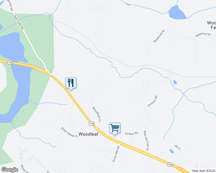 map of restaurants, bars, coffee shops, grocery stores, and more near 23 Woodfield Court in Reisterstown