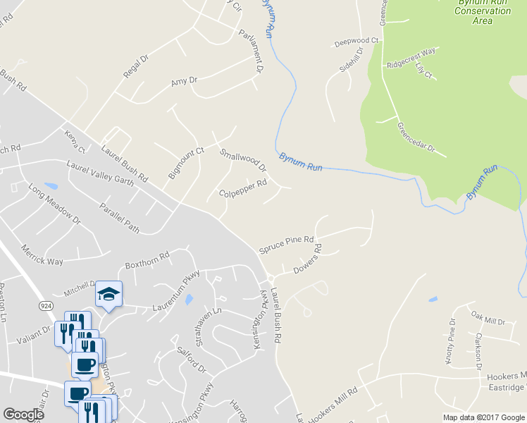 map of restaurants, bars, coffee shops, grocery stores, and more near 303 Lindsay Court in Abingdon