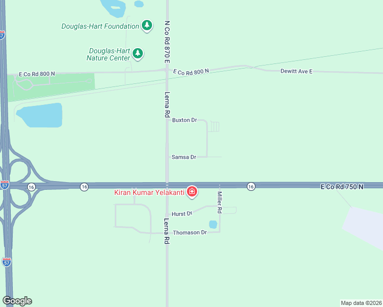 map of restaurants, bars, coffee shops, grocery stores, and more near Samsa Drive in Mattoon