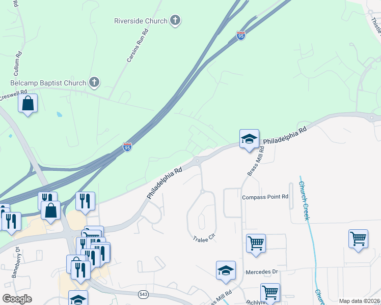 map of restaurants, bars, coffee shops, grocery stores, and more near Panell Drive in Aberdeen