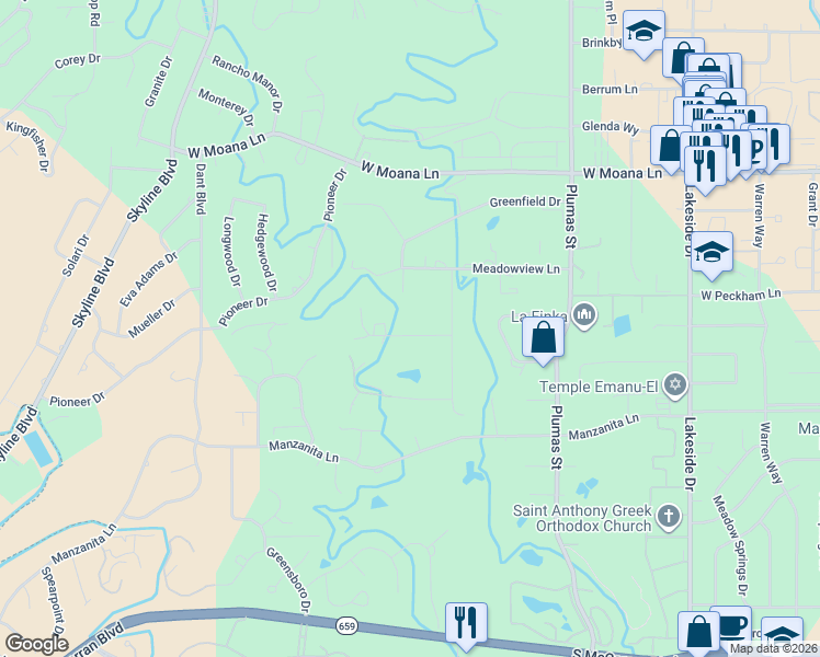 map of restaurants, bars, coffee shops, grocery stores, and more near 1812 Sierra Sage Lane in Reno