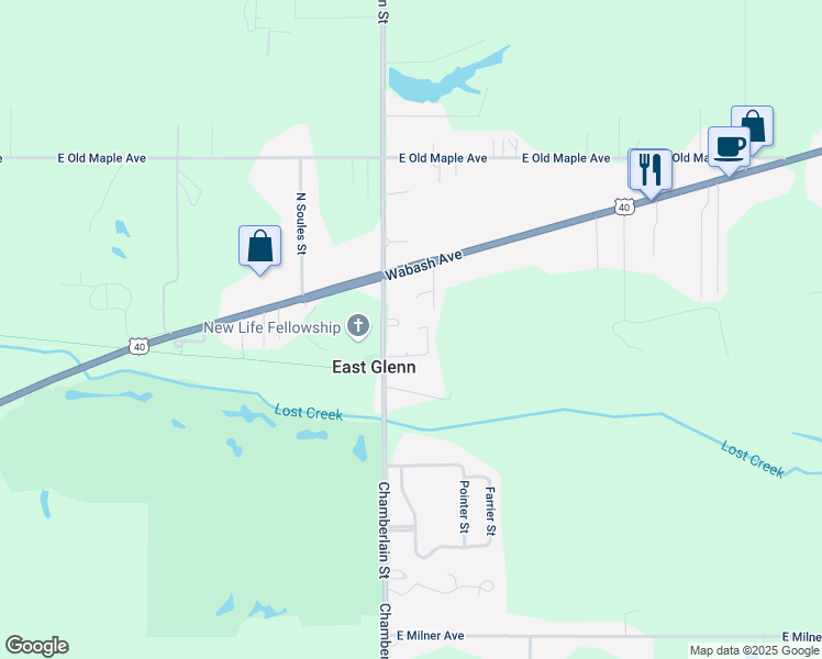 map of restaurants, bars, coffee shops, grocery stores, and more near 1640 Country Walk Court in Terre Haute