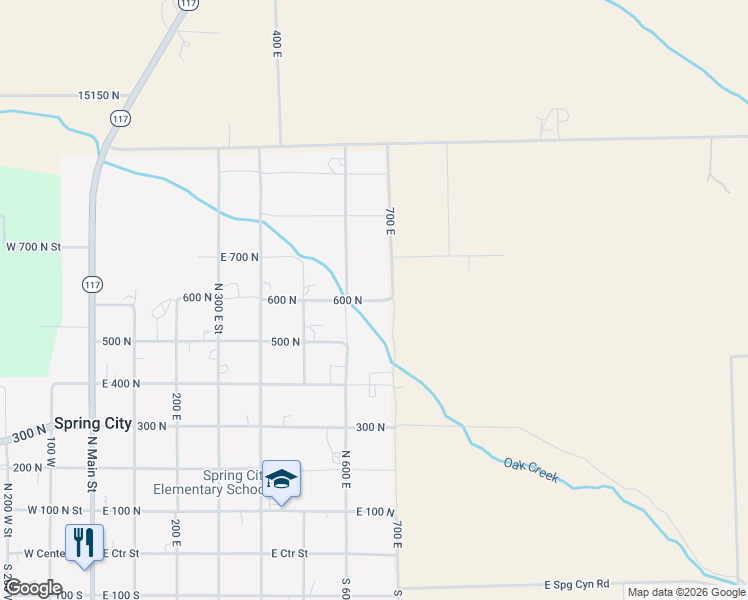 map of restaurants, bars, coffee shops, grocery stores, and more near 600 600 North in Spring City