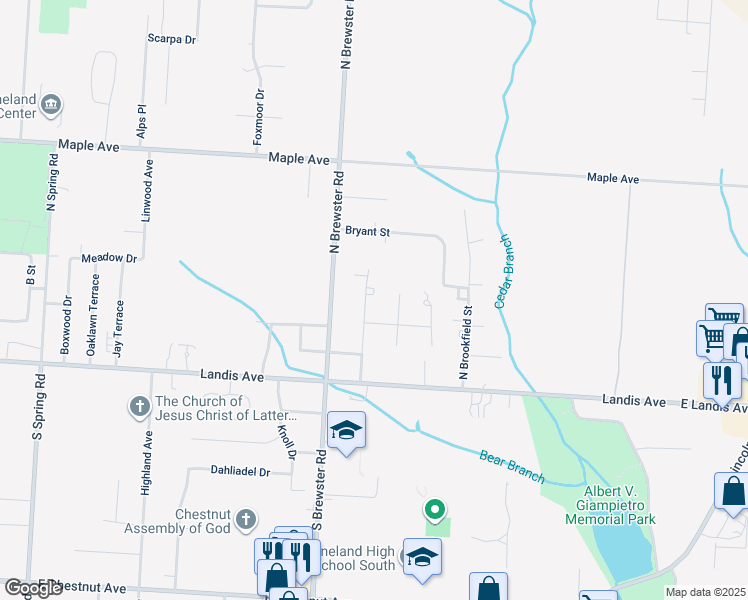 map of restaurants, bars, coffee shops, grocery stores, and more near 191 Redcrest Street in Vineland