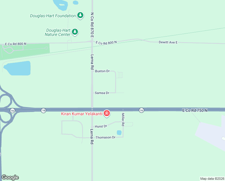 map of restaurants, bars, coffee shops, grocery stores, and more near Samsa Drive in Mattoon
