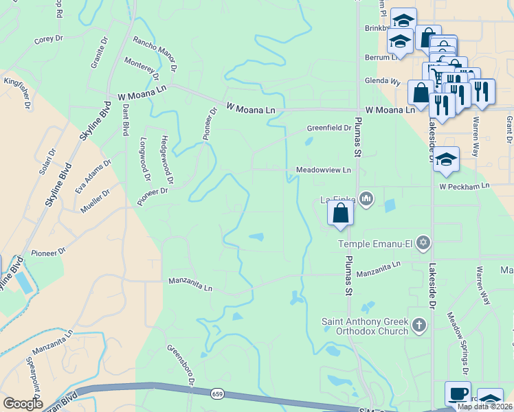 map of restaurants, bars, coffee shops, grocery stores, and more near 1812 Sierra Sage Lane in Reno