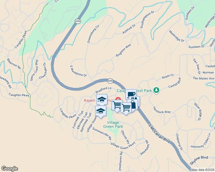 map of restaurants, bars, coffee shops, grocery stores, and more near 4724 Cedarhill Lane in Reno