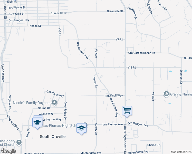 map of restaurants, bars, coffee shops, grocery stores, and more near 3124 Oro Bangor Highway in Oroville