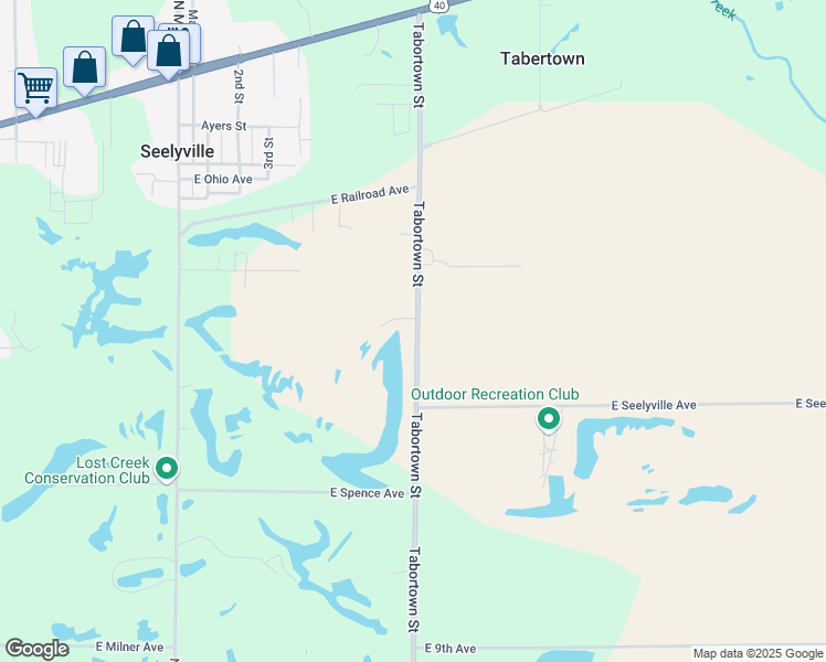 map of restaurants, bars, coffee shops, grocery stores, and more near 1646 Tabortown Street in Terre Haute