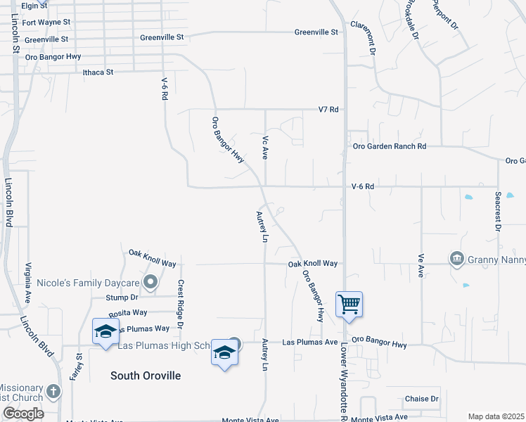 map of restaurants, bars, coffee shops, grocery stores, and more near 3124 Oro Bangor Highway in Oroville