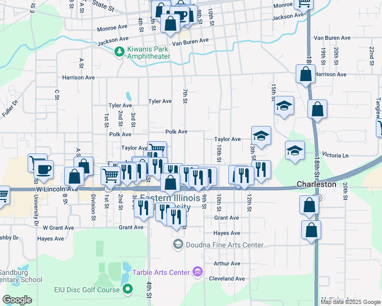 map of restaurants, bars, coffee shops, grocery stores, and more near 735 Buchanan Avenue in Charleston