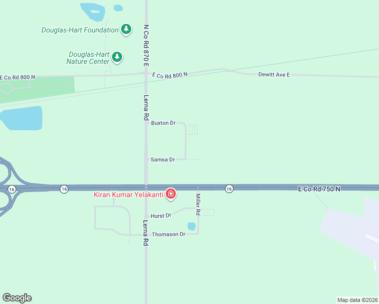 map of restaurants, bars, coffee shops, grocery stores, and more near Samsa Drive in Mattoon