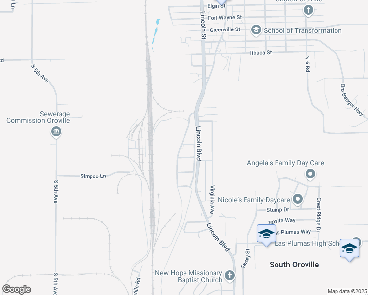 map of restaurants, bars, coffee shops, grocery stores, and more near 4619 Baggett Marysville Road in Oroville
