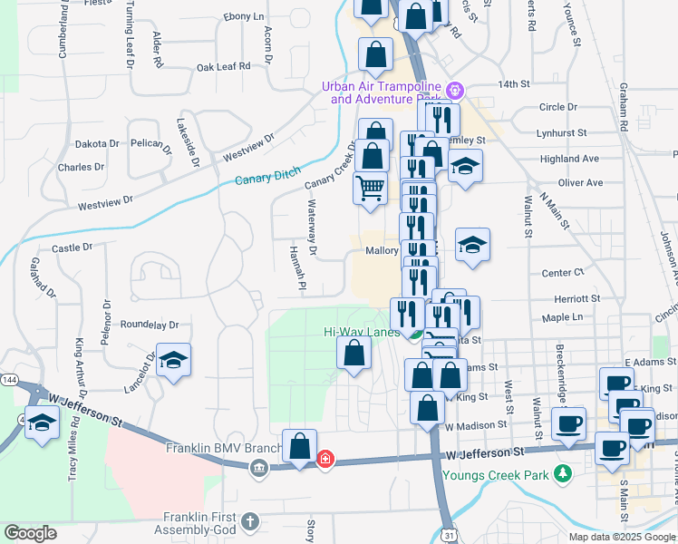 map of restaurants, bars, coffee shops, grocery stores, and more near 528 Mallory Parkway in Franklin