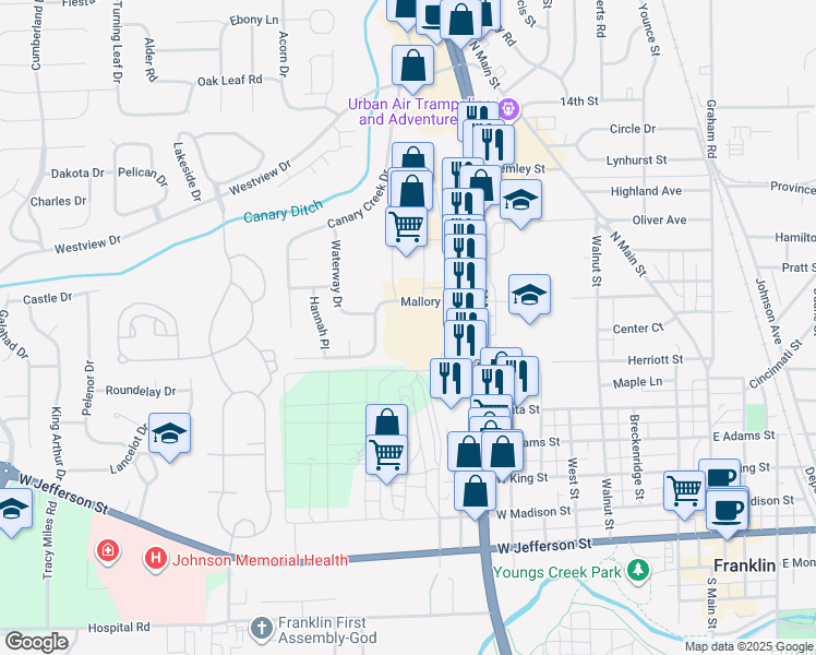 map of restaurants, bars, coffee shops, grocery stores, and more near 415 Mallory Parkway in Franklin