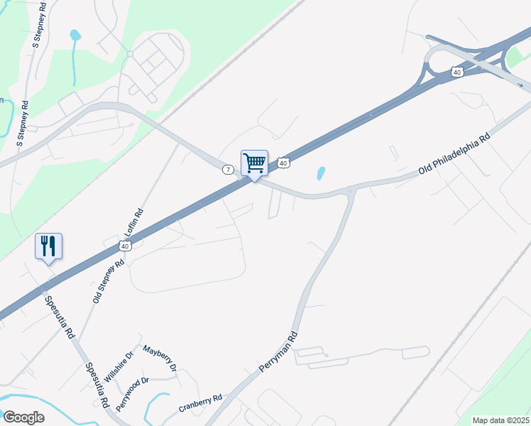 map of restaurants, bars, coffee shops, grocery stores, and more near 1121 Old Philadelphia Road in Aberdeen
