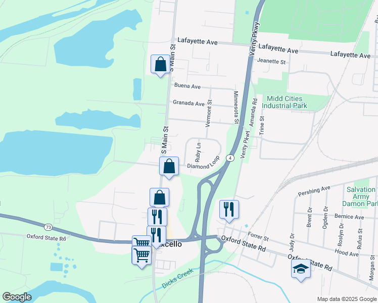 map of restaurants, bars, coffee shops, grocery stores, and more near 688 Diamond Loop in Middletown