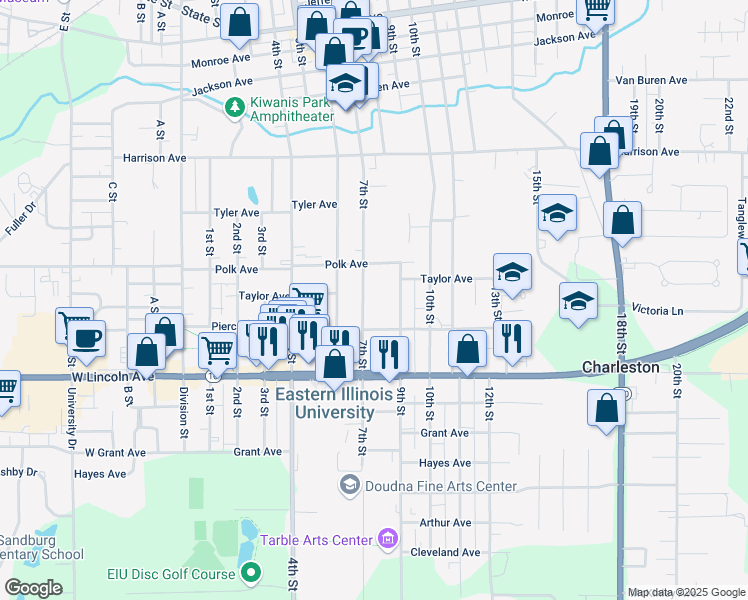 map of restaurants, bars, coffee shops, grocery stores, and more near 1018 9th Street in Charleston