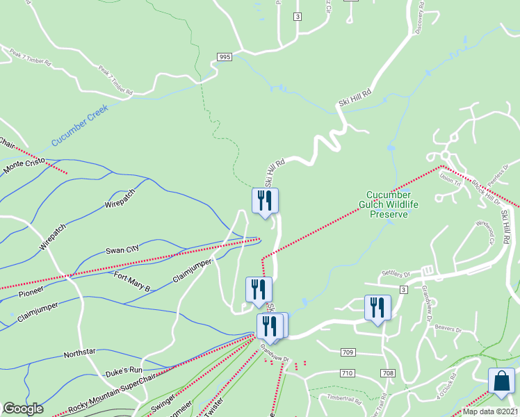 map of restaurants, bars, coffee shops, grocery stores, and more near 1979 Ski Hill Road in Breckenridge