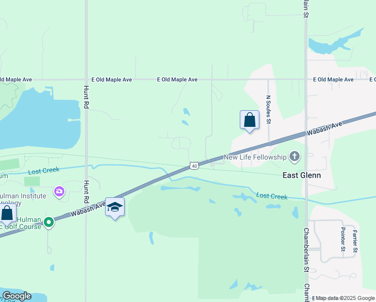 map of restaurants, bars, coffee shops, grocery stores, and more near Brentlinger Lane in Terre Haute