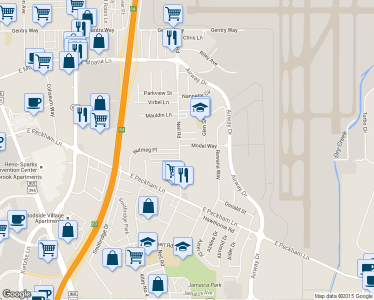 map of restaurants, bars, coffee shops, grocery stores, and more near 4004 Neil Road in Reno