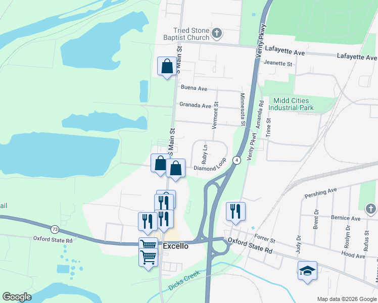 map of restaurants, bars, coffee shops, grocery stores, and more near 705 Diamond Loop in Middletown