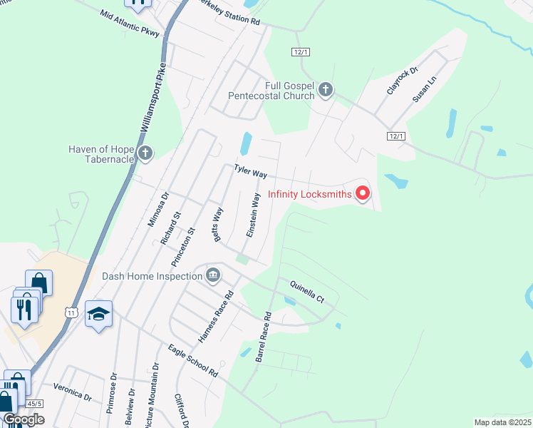 map of restaurants, bars, coffee shops, grocery stores, and more near 194 Corbin Heights Way in Martinsburg