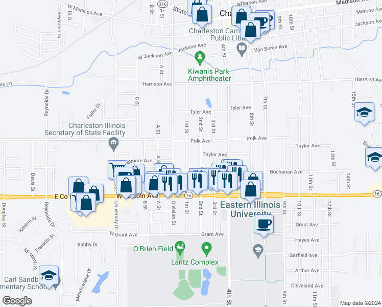 map of restaurants, bars, coffee shops, grocery stores, and more near 1001-1065 1st Street in Charleston