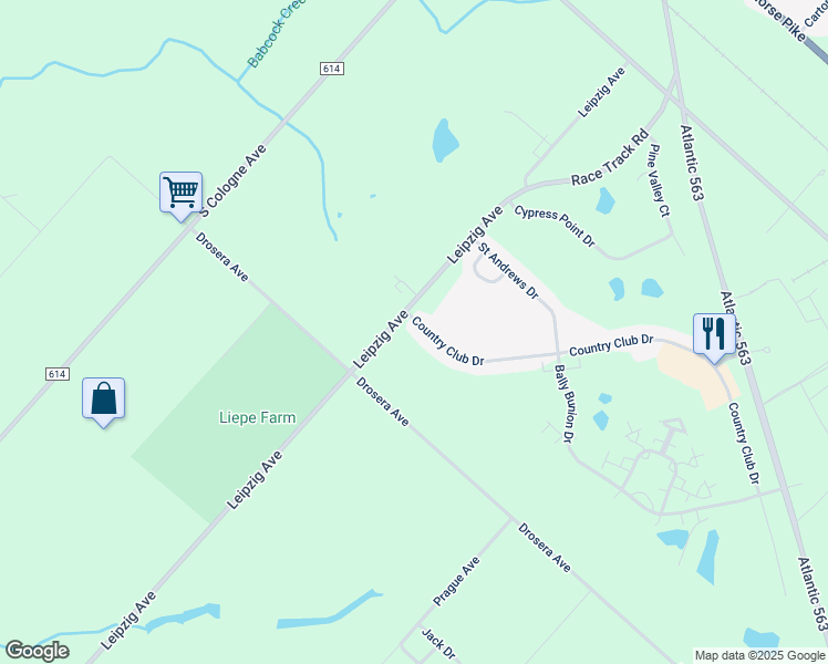 map of restaurants, bars, coffee shops, grocery stores, and more near 694 Country Club Drive in Egg Harbor City