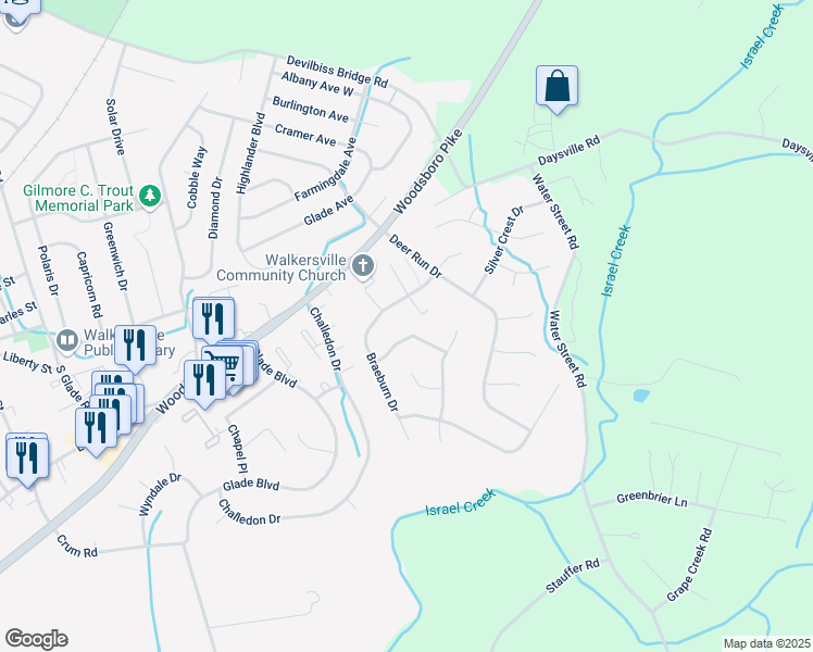 map of restaurants, bars, coffee shops, grocery stores, and more near 209 Oakmanor Way in Walkersville