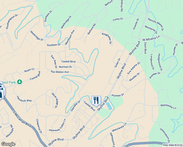 map of restaurants, bars, coffee shops, grocery stores, and more near 3225 Cashill Boulevard in Reno