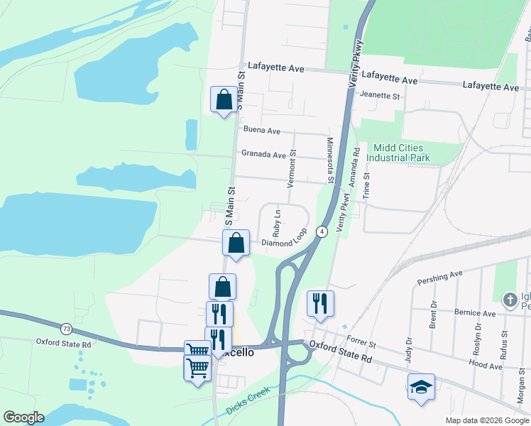 map of restaurants, bars, coffee shops, grocery stores, and more near 688 Diamond Loop in Middletown