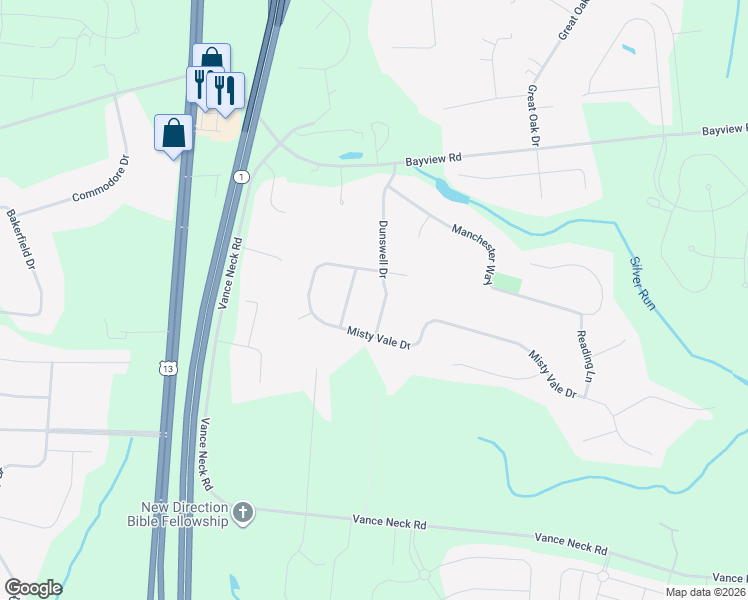 map of restaurants, bars, coffee shops, grocery stores, and more near 20 Dunswell Drive in Middletown