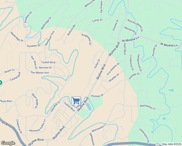 map of restaurants, bars, coffee shops, grocery stores, and more near 2375 Solari Drive in Reno