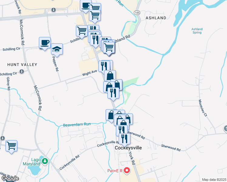 map of restaurants, bars, coffee shops, grocery stores, and more near 11013 York Parkway in Timonium