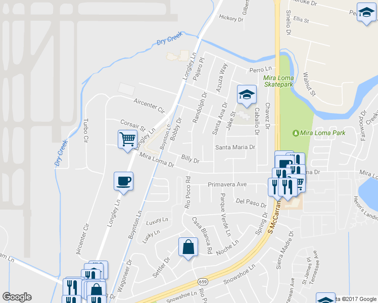 map of restaurants, bars, coffee shops, grocery stores, and more near 3055 Randolph Drive in Reno