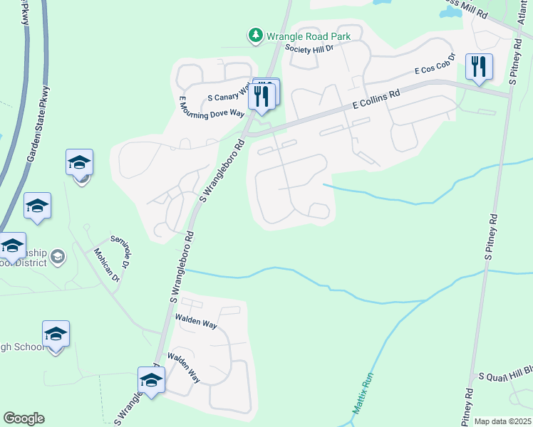 map of restaurants, bars, coffee shops, grocery stores, and more near 98 Liberty Court in Galloway