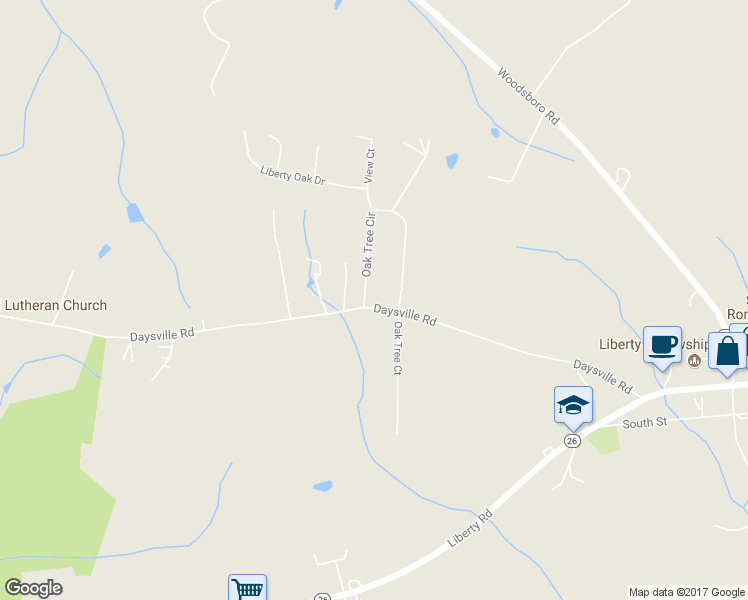 map of restaurants, bars, coffee shops, grocery stores, and more near 11602 Daysville Road in Frederick